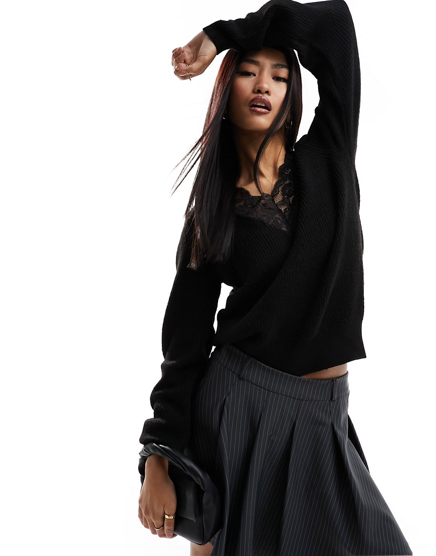 JDY reversible jumper with lace trim in black