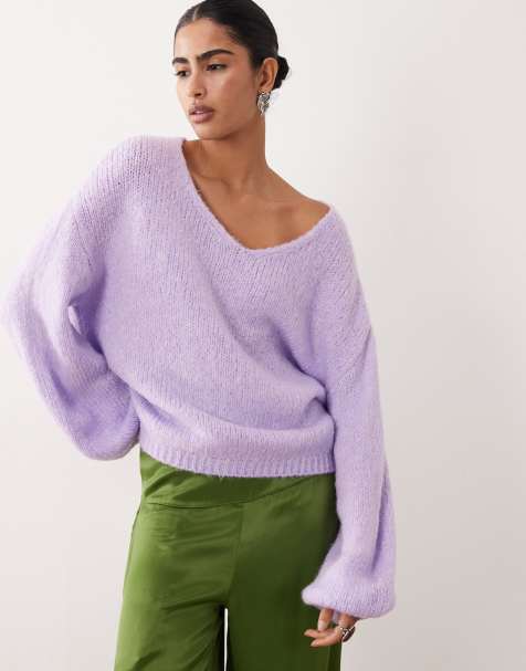 JDY reversible pullover knitted jumper in lilac