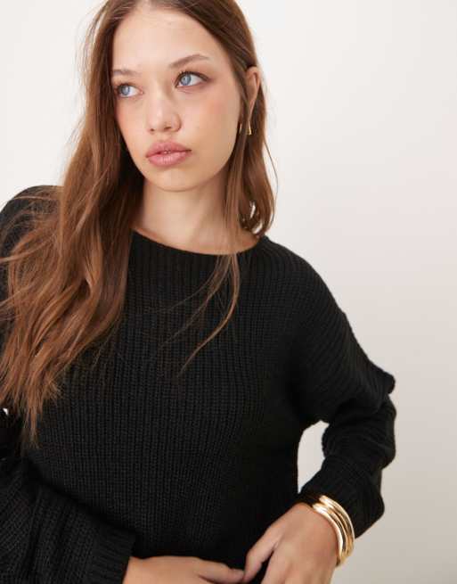 JDY reversible rib knitted jumper in black ASOS