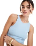 [JDY] JDY ribbed cropped tank top in light blue XL Light blue
