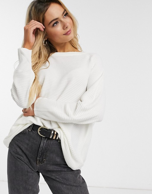 JDY ribbed jumper with crew neck in white