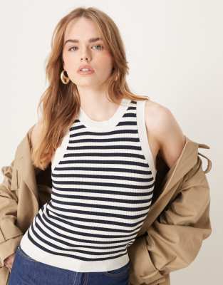 ribbed knit tank top in navy stripes