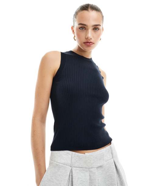 JDY ribbed knit tank top in navy - view 1