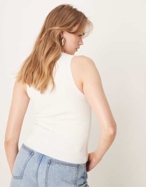 JDY ribbed knit tank top in white, 3 of 4