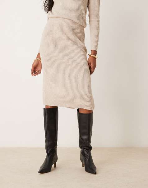 JDY ribbed midi skirt co-ord in beige