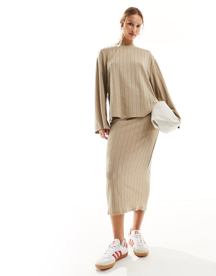 ribbed midi skirt in beige - part of a set-Neutral
