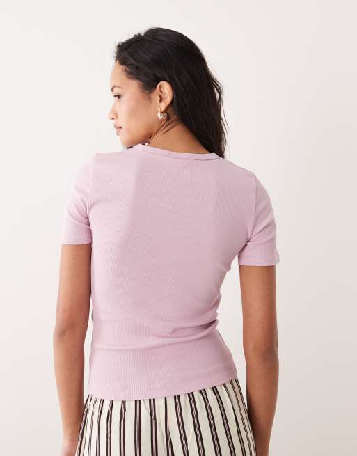JDY ribbed t-shirt in pink, 3 of 4