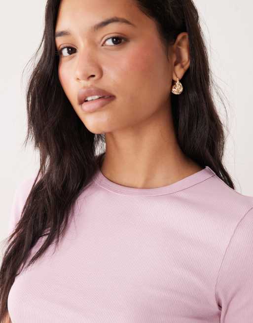 JDY ribbed t-shirt in pink, 4 of 4
