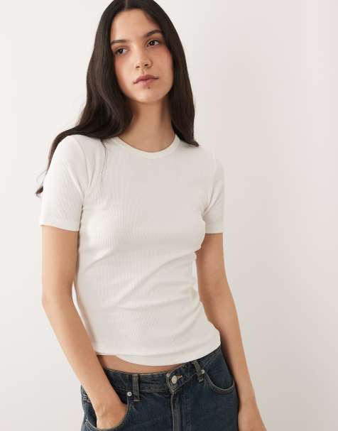 JDY ribbed t-shirt in white - view 1