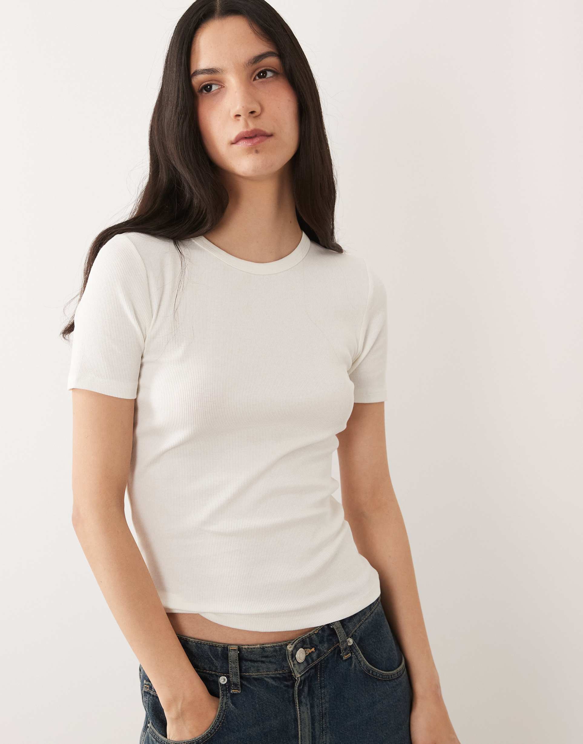 jdy ribbed t-shirt in white
