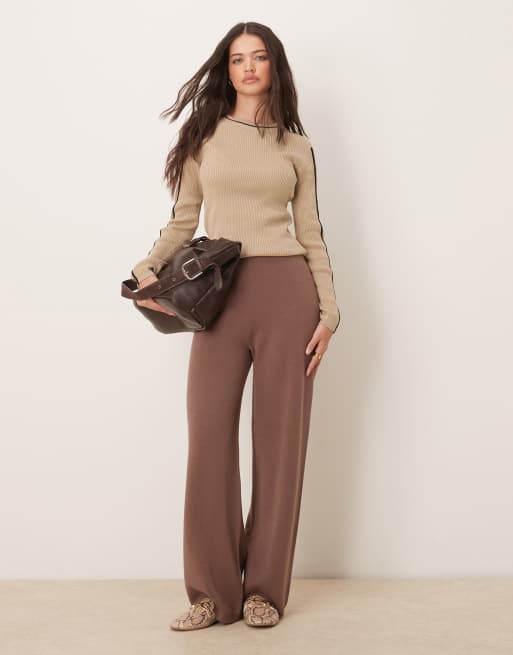 JDY - Ribgebreide trui met contrasterende details in beige, 3 van 4
