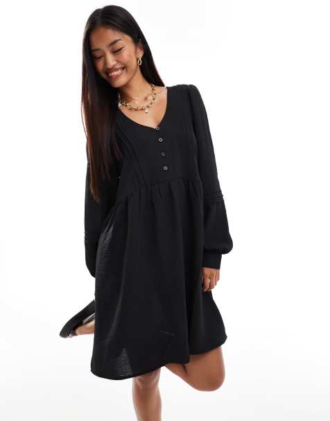 JDY - Robe babydoll à détail plissé - Noir - view 1