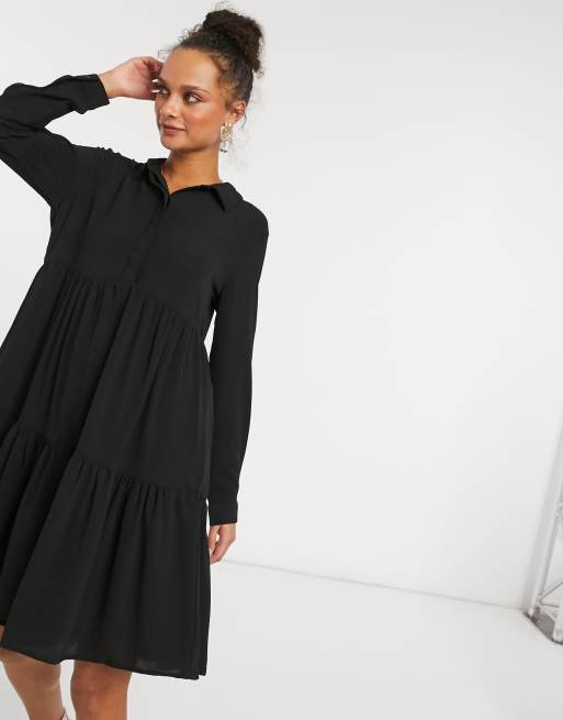 JDY - Robe chemise à ourlet étagé - Noir