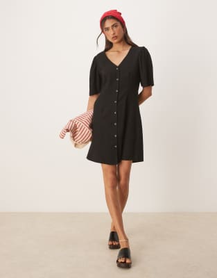 Robe chemise courte en lin mélangé - Noir XS
