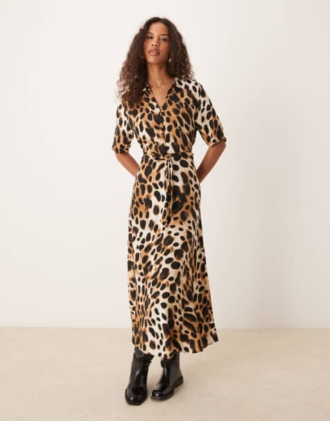 JDY - Robe chemise longue à manches courtes nouée à la taille - Imprimé léopard - view 1