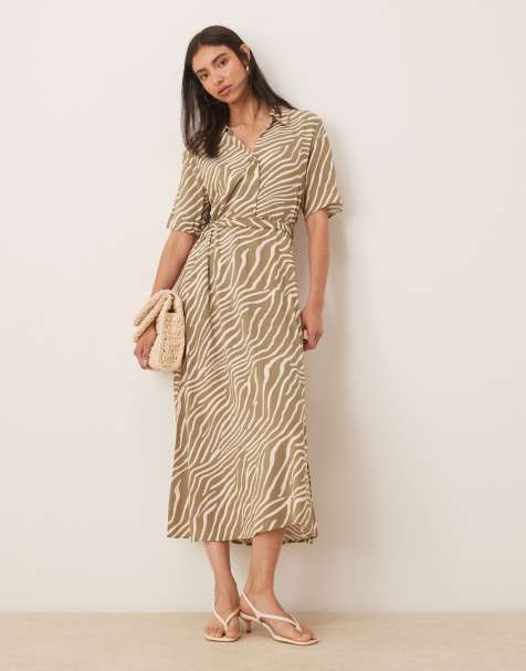 JDY - Robe chemise mi-longue à zébrures avec taille nouée - view 1