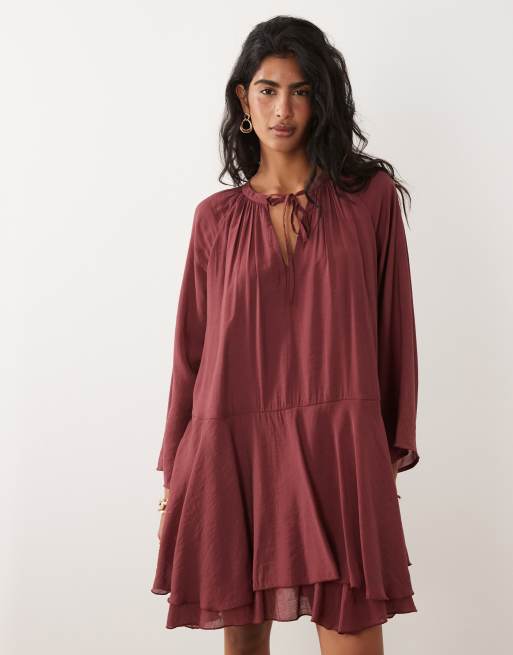 JDY - Robe courte à volants étagés - Rouge foncé