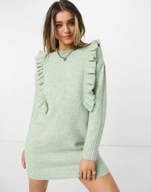 JDY - Robe courte en maille à volants - Vert