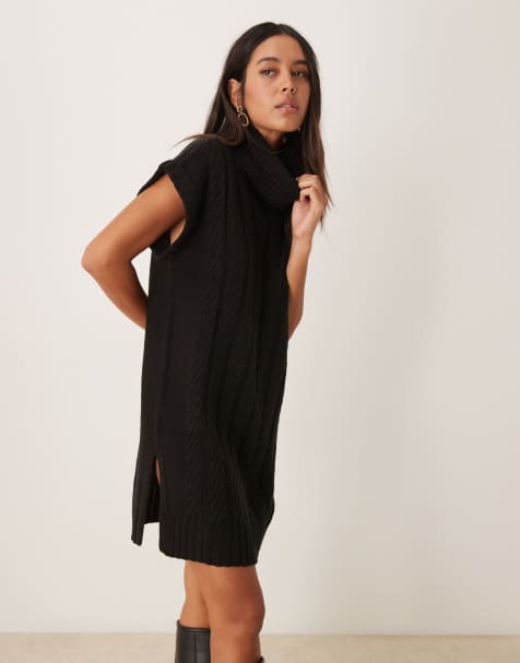 JDY - Robe courte en maille torsadée à col roulé - Noir - view 1