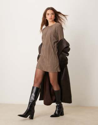 JDY - Robe courte plissée à manches évasées - Marron clair - view 1
