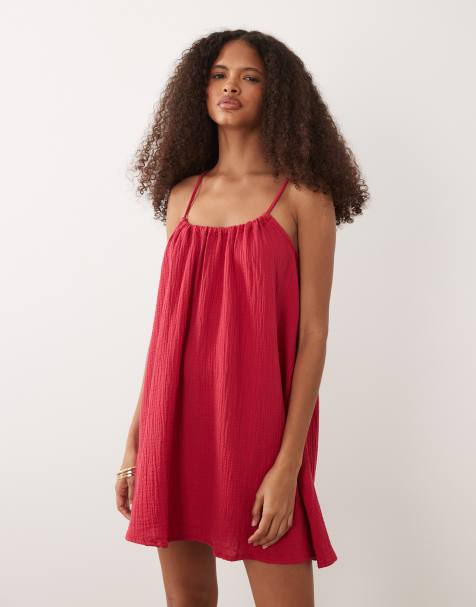 JDY - Robe courte sans manches en gaze de coton - Rouge - view 1