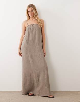 Robe courte sans manches en gaze - Marron clair M