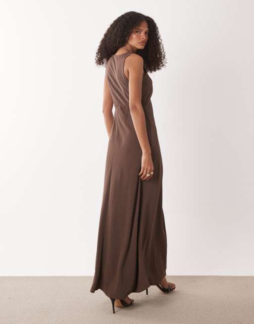 JDY - Robe longue à col V - Marron, 4 de 4