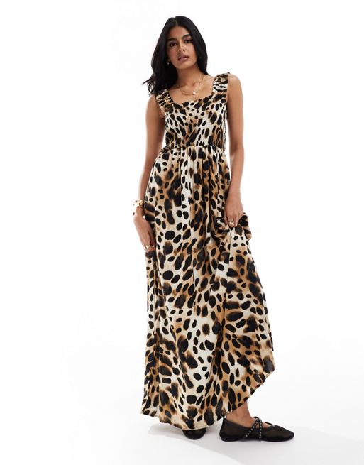 JDY - Robe longue à corsage froncé et imprimé léopard