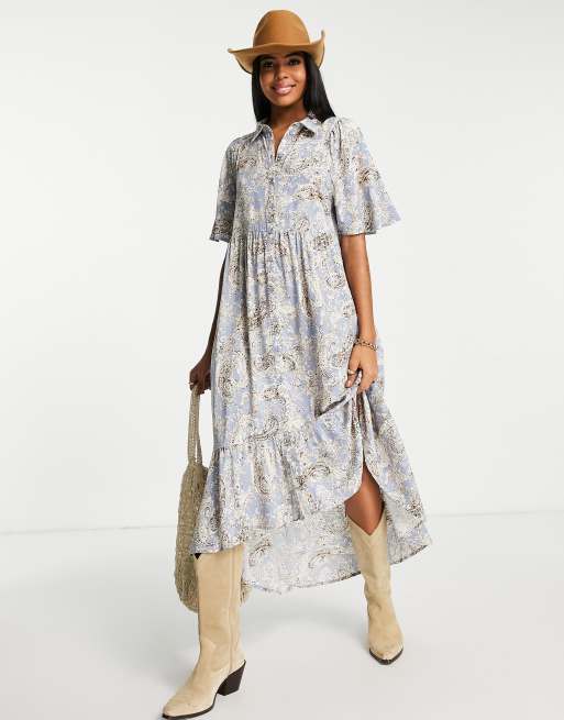 JDY Robe longue a imprime cachemire Bleu pastel ASOS