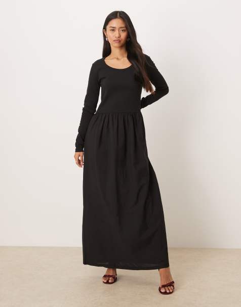 JDY - Robe longue à manches longues en matériaux variés - Noir - view 1