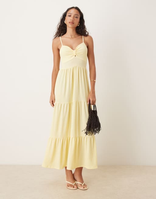 JDY - Robe longue à volants étagés - Jaune clair
