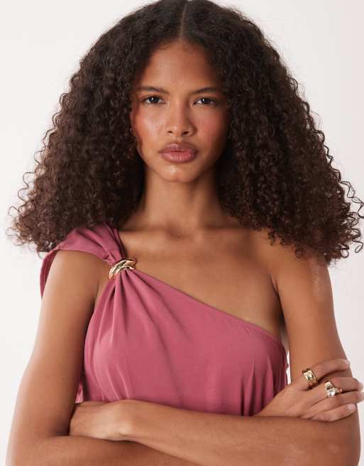 JDY - Robe longue et asymétrique à finition métallique dorée - Rose poudré, 2 de 4