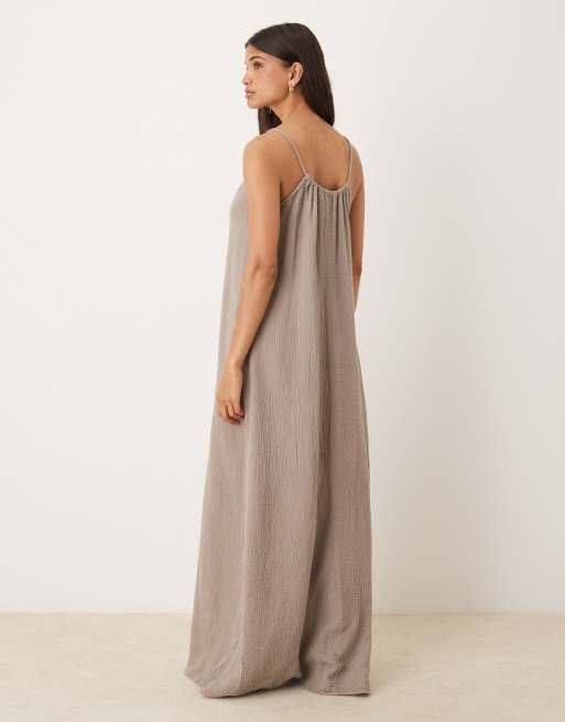 JDY - Robe longue et sans manches en gaze avec liens noués à l'avant - Marron, 3 de 4
