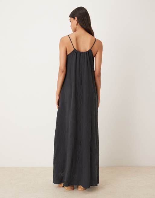 JDY - Robe longue sans manches en gaze avec liens noués à l'avant - Anthracite, 3 de 4