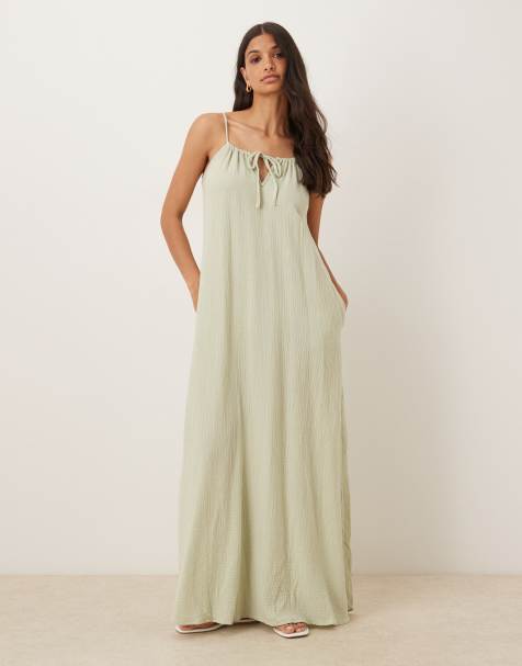 JDY - Robe longue sans manches en gaze avec liens noués à l'avant - Vert sauge - view 1