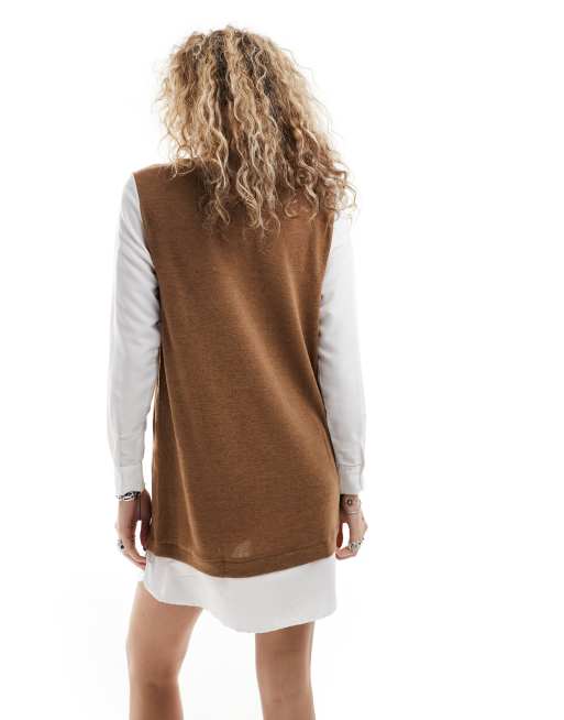 JDY - Robe pull 2 en 1 à détail chemise - Marron, 4 de 4