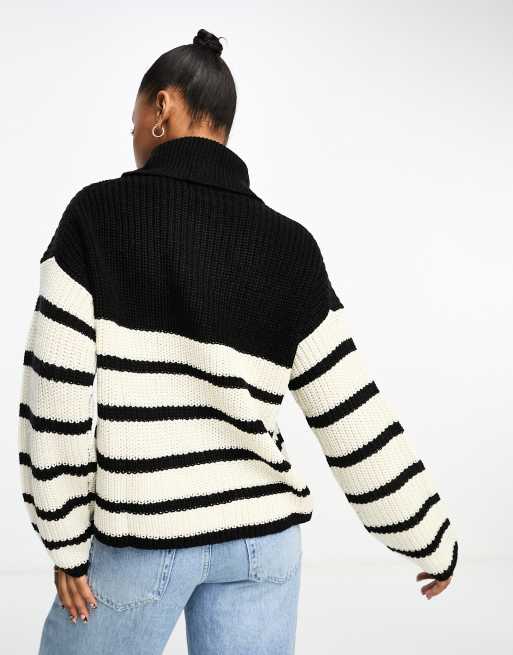 JDY roll neck jumper in black and white stripe, 4 of 4