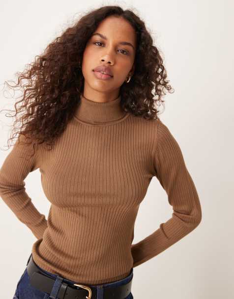 JDY roll neck jumper in light brown - view 1