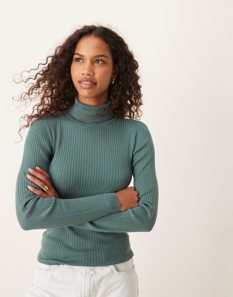 JDY roll neck jumper in teal - view 1