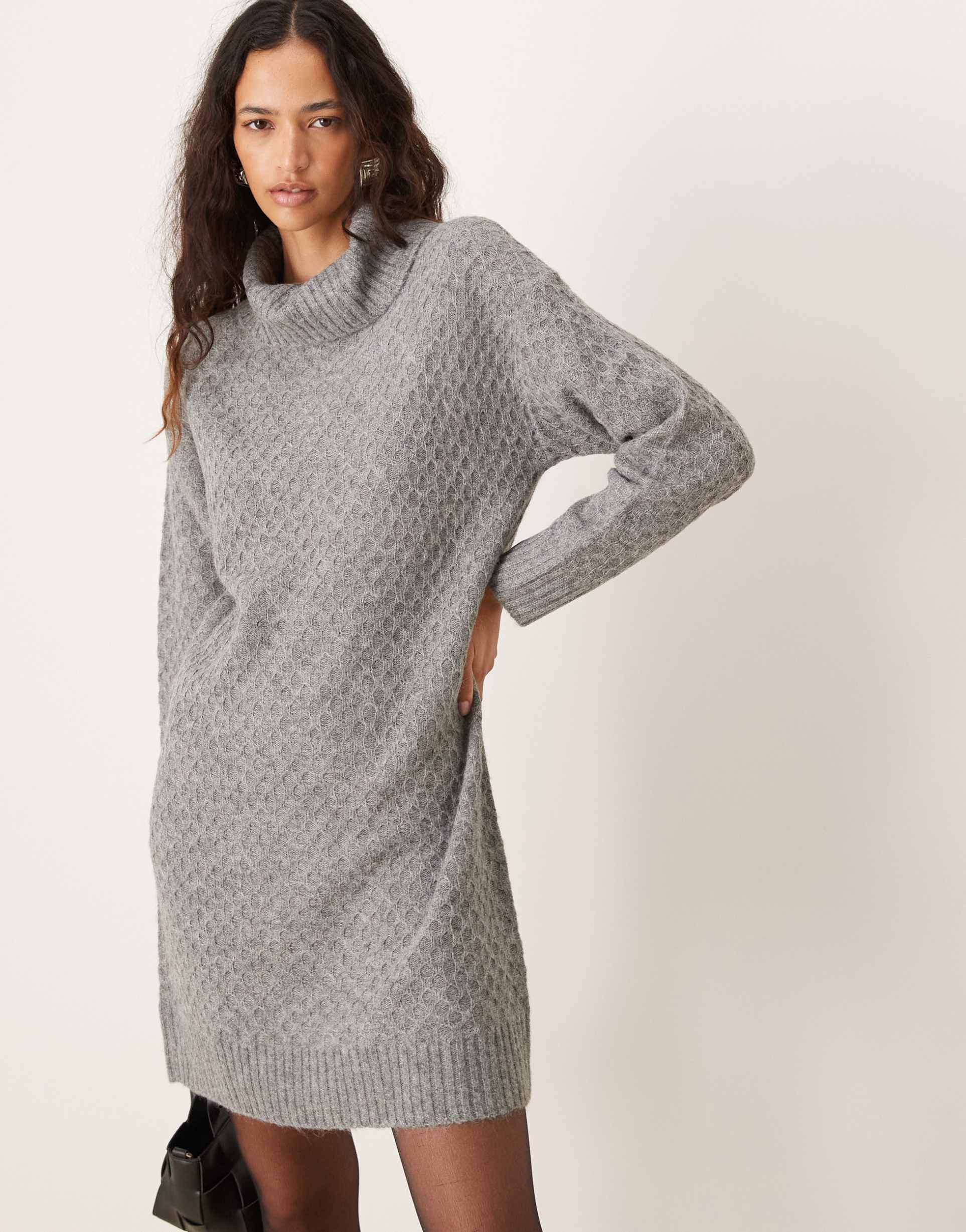 jdy roll neck knit dress in gray