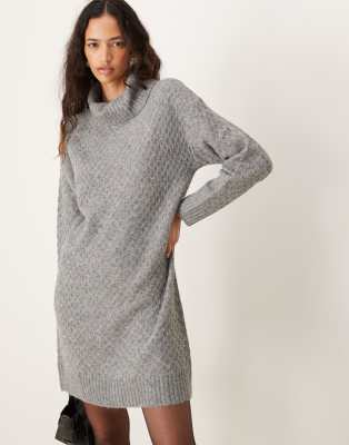 JDY roll neck knitted mini dress in grey