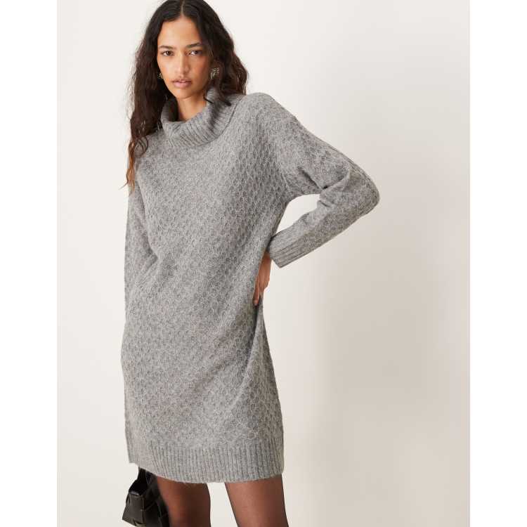 JDY roll neck knitted mini dress in grey ASOS