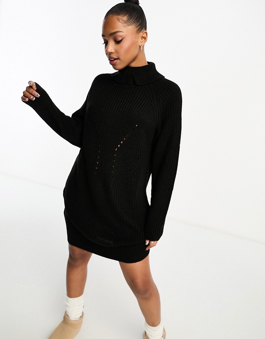 roll neck midi sweater dress in black