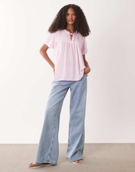 JDY – Rosa blus i broderie anglaise med knytdetalj, 2 av 4