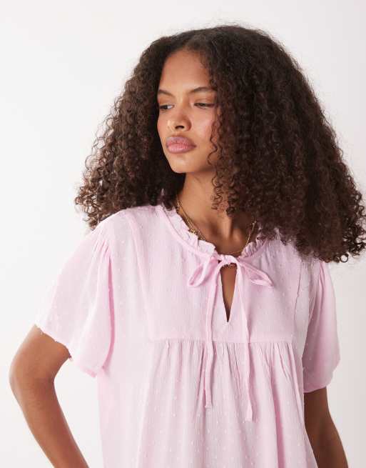 JDY – Rosa blus i broderie anglaise med knytdetalj, 3 av 4