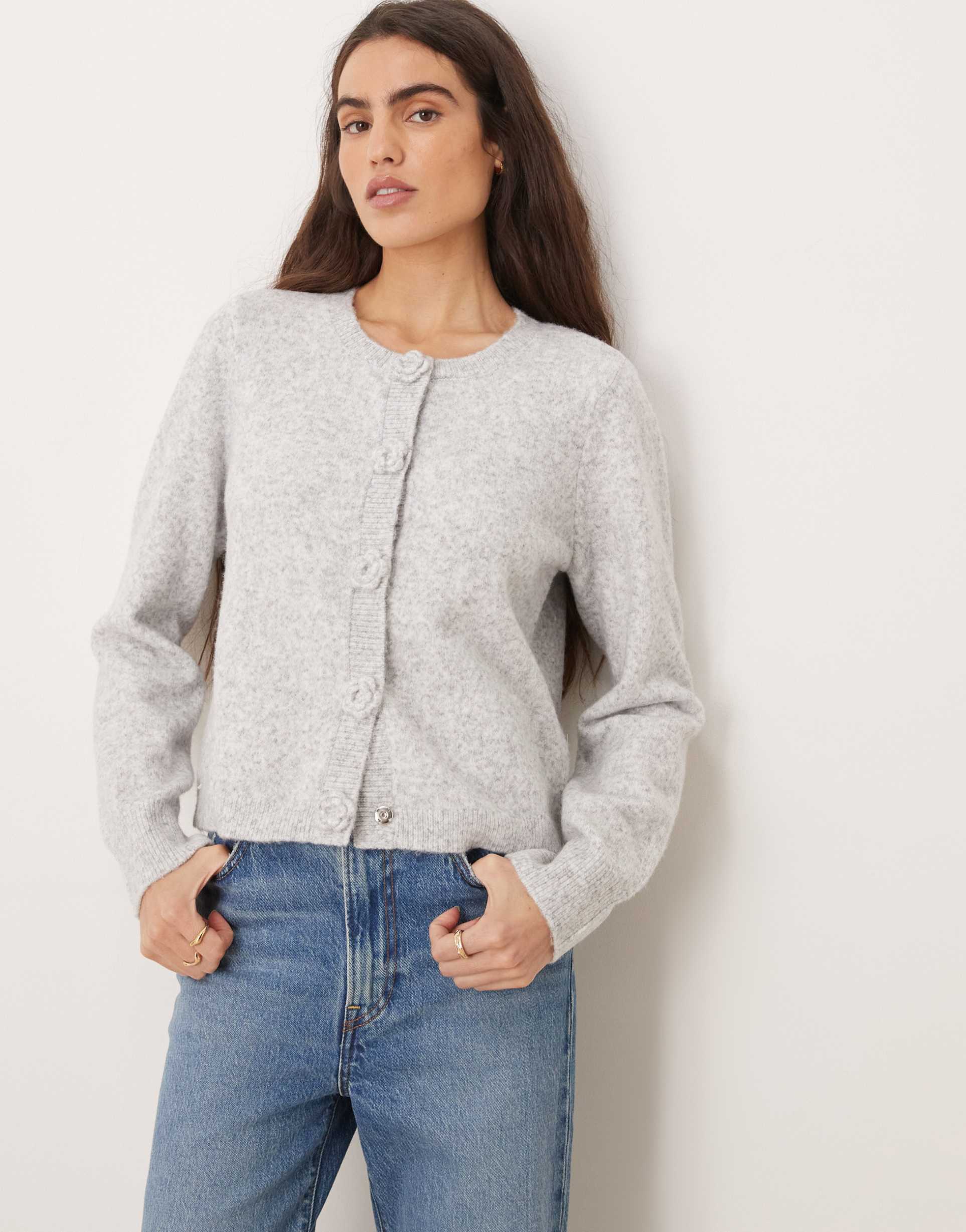 jdy rose buttons detail cardigan in light gray