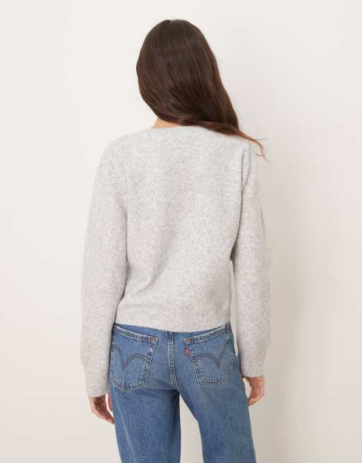 JDY rose buttons detail cardigan in light grey, 2 of 4