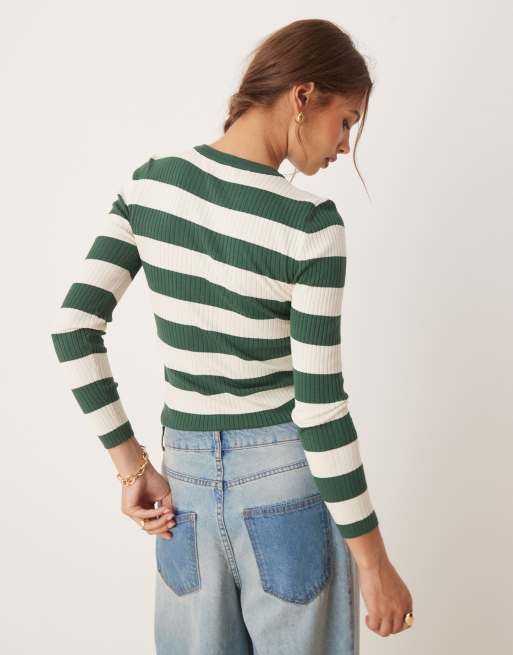 JDY round neck jumper in green stripe, 4 of 4