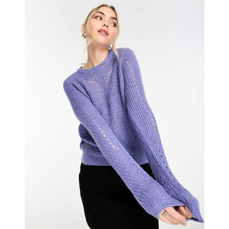 ジェイディーワイ JDY round neck pointelle detail jumper in blue