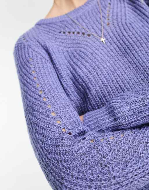 ジェイディーワイ JDY round neck pointelle detail jumper in blue